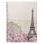 Vintage Paris Eiffel Tower Floral Art Illustration Notebook at Zazzle