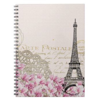 Vintage Paris Eiffel Tower Floral Art Illustration Notebook by biutiful at Zazzle