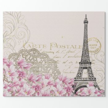 Vintage Paris Eiffel Tower Floral Art Illustration Wrapping Paper by biutiful at Zazzle