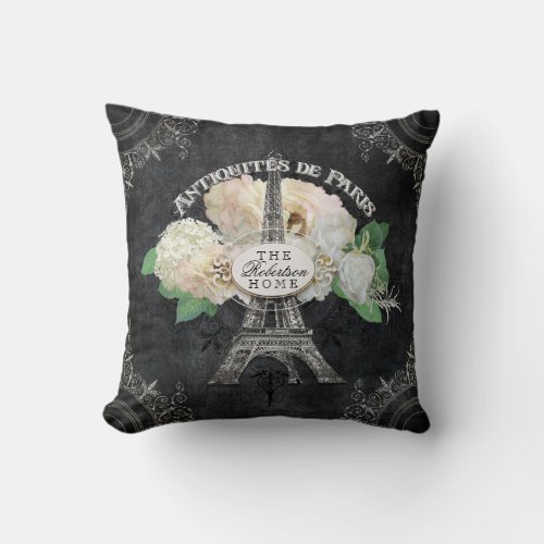 Vintage Paris Eiffel Tower Home Decor Chalkboard Throw Pillow