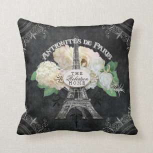 Vintage Paris Eiffel Tower Home Decor Chalkboard Throw Pillow