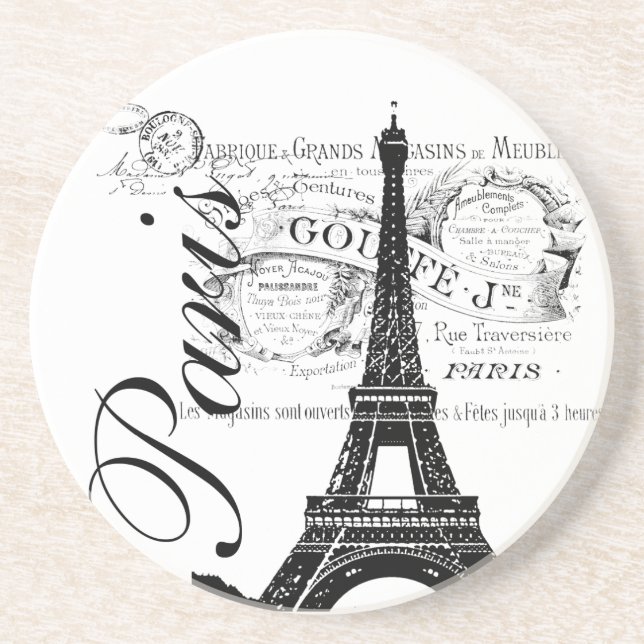 Vintage Paris Eiffel Tower Illustration Sandstone Coaster (Front)