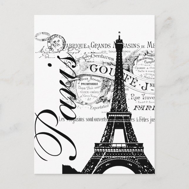 Vintage Paris & Eiffel Tower Label Postcard (Front)