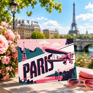 Vintage Paris Eiffel Tower Love Couple Travel Postcard