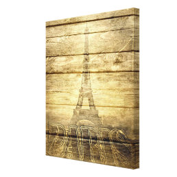 Vintage Paris Eiffel Tower on Wood Canvas Print