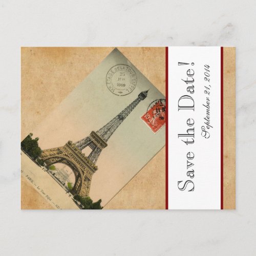 Vintage Paris Eiffel Tower Postcard save the date