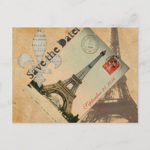 Vintage Paris Eiffel Tower Postcard save the date