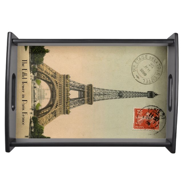 Vintage Paris Eiffel Tower postcard Serving Tray (Front)