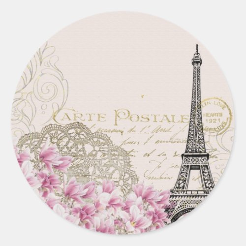 Vintage Paris Eiffel tower print Classic Round Sticker