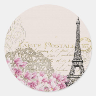 Vintage Paris Eiffel tower print Classic Round Sticker
