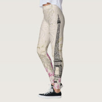 Vintage Paris eiffel tower print leggings