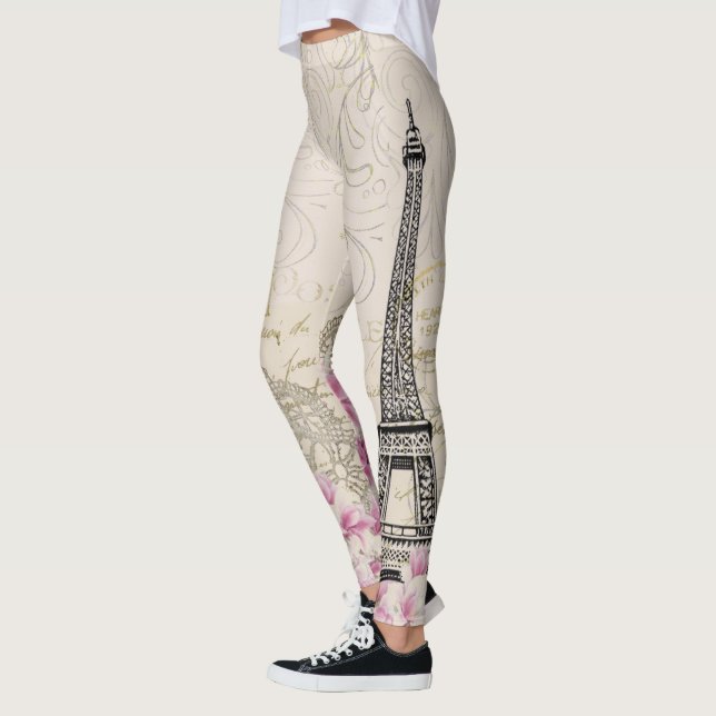 Vintage Paris eiffel tower print leggings (Left)