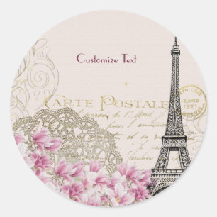 Vintage Paris Eiffel Tower Romantic Personalize Classic Round Sticker