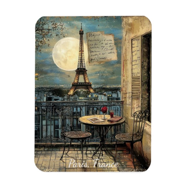 Vintage Paris Eiffel Tower Romantic Travel Art Magnet (Vertical)