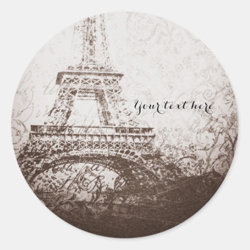 Vintage Paris Eiffel Tower  Roses Chic Elegant Classic Round Sticker