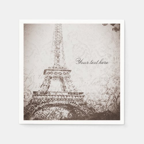 Vintage Paris Eiffel Tower  Roses Chic Elegant Paper Napkins