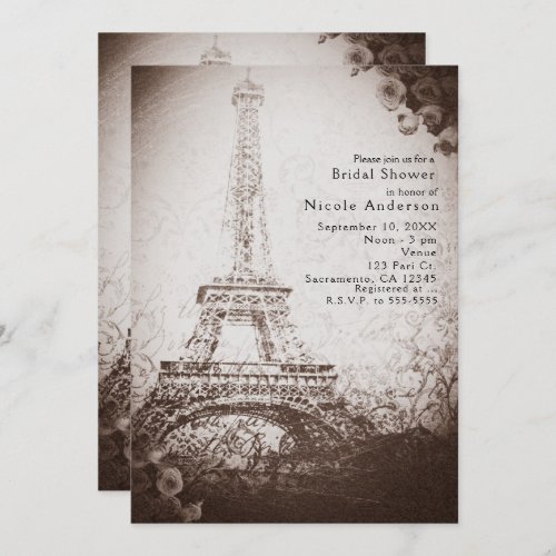 Vintage Paris Eiffel Tower  Roses Chic Invitation