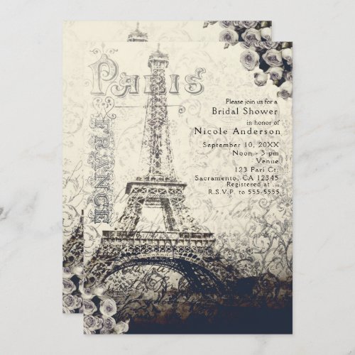 Vintage Paris Eiffel Tower  Roses Chic Invitation