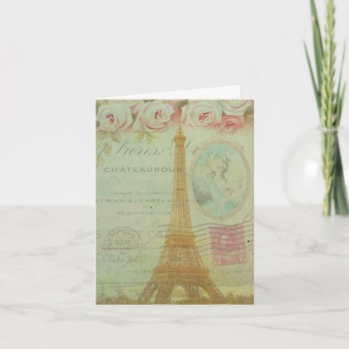 Vintage Paris Eiffel Tower Roses French Thank You