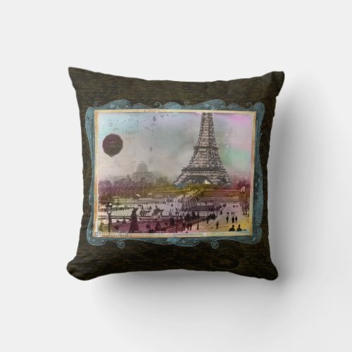 Vintage Paris Eiffel Tower Scene Custom Pillow