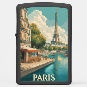 Vintage Paris : Eiffel Tower & Seine Café Zippo Lighter