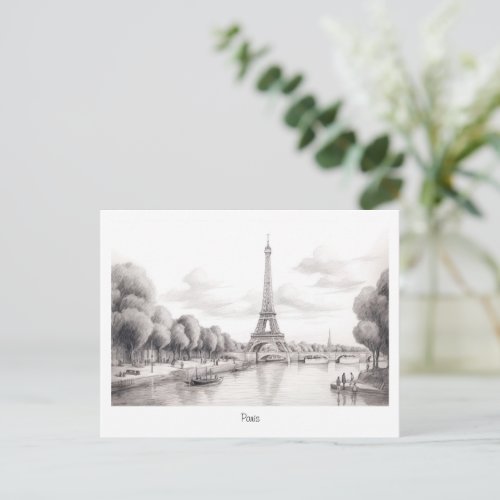 Vintage Paris Eiffel tower sketch Design Postcard