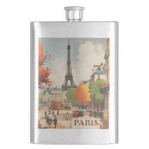 Vintage Paris Eiffel Tower Street Scene Flask