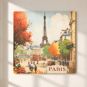 Vintage Paris Eiffel Tower Street Scene Metal Print