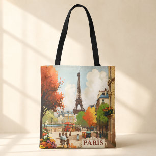 Vintage Paris Eiffel Tower Street Scene Tote Bag
