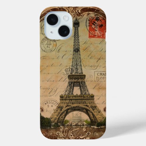 vintage paris  eiffel tower swirls pattern fashion iPhone 15 case