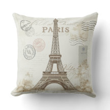 Vintage Paris Eiffel Tower Throw Pillow Design