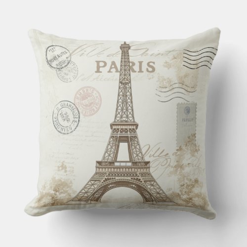 Vintage Paris Eiffel Tower Throw Pillow Design 