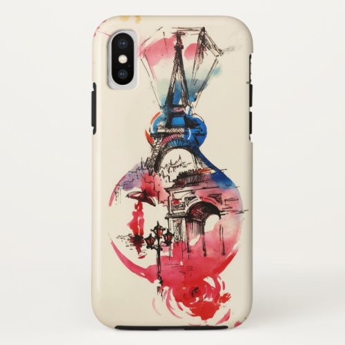 Vintage Paris Eiffel Tower Travel Love Watercolor iPhone X Case