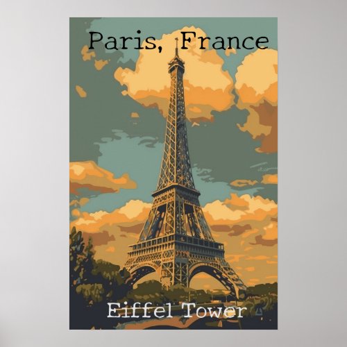 Vintage Paris Eiffel Tower Travel Poster