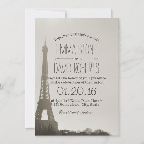 Vintage Paris Eiffel Tower Wedding Invitation