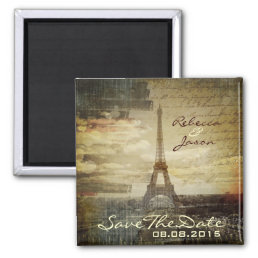 vintage Paris Eiffel Tower Wedding save the date Magnet