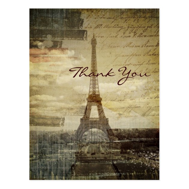 Vintage Paris Eiffel Tower Wedding Thank You Postcard