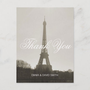 Vintage Paris Eiffel Tower Wedding Thank You Postcard