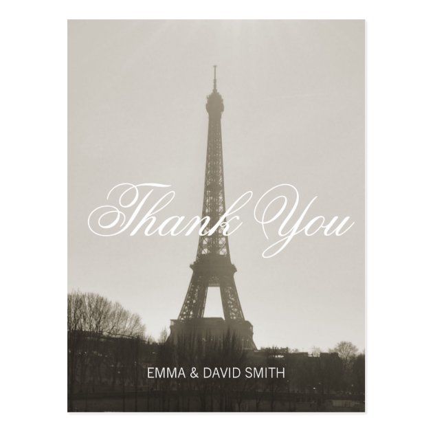 Vintage Paris Eiffel Tower Wedding Thank You Postcard