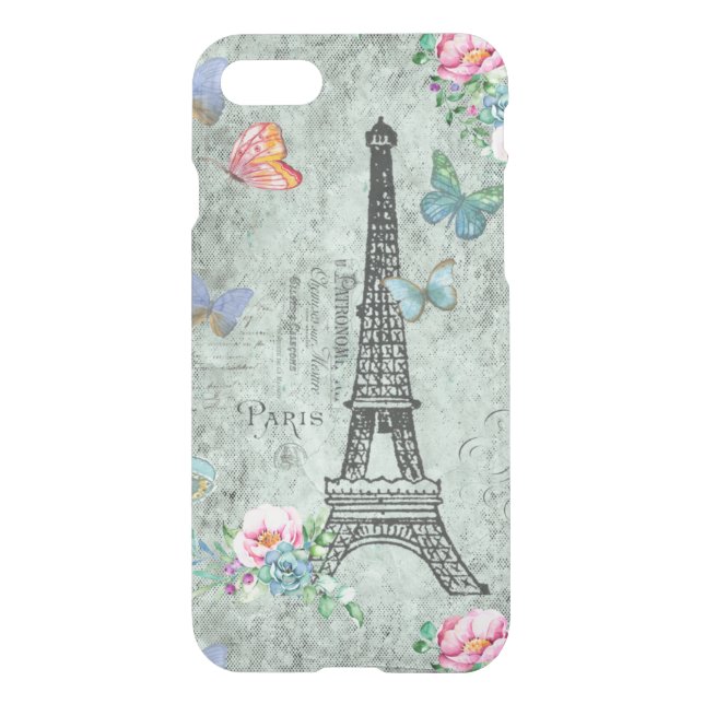 Vintage Paris- Eiffeltower- Flowers Butterflies Uncommon iPhone Case (Back)