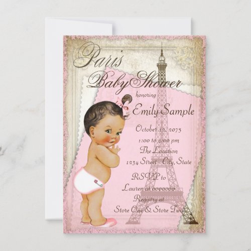 Vintage Paris Ethnic Baby Girl Shower Invitation