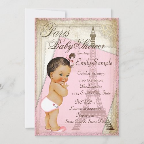 Vintage Paris Ethnic Baby Girl Shower Invitation