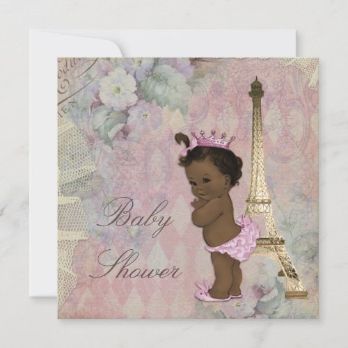 Vintage Paris Ethnic Princess Floral Baby Shower Invitation