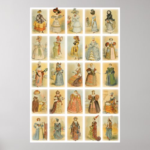 Vintage Paris Fashion From Middle Ages To 1850 Poster