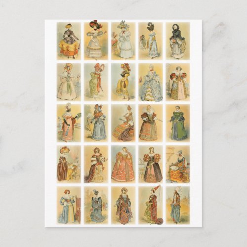 Vintage Paris Fashion middle ages to 19th century Postcard