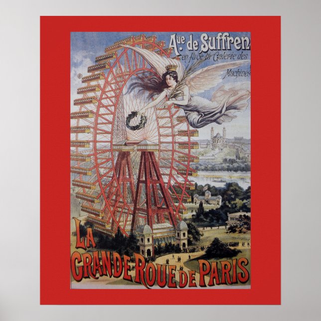 Vintage Paris Ferris Wheel Advertisement Poster (Front)