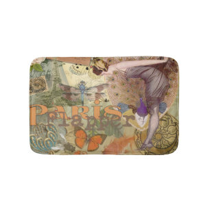 Vintage Paris Flapper Art Deco Peacock Collage Bathroom Mat
