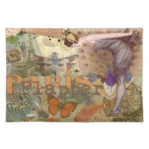 Vintage Paris Flapper Art Deco Peacock Collage Cloth Placemat