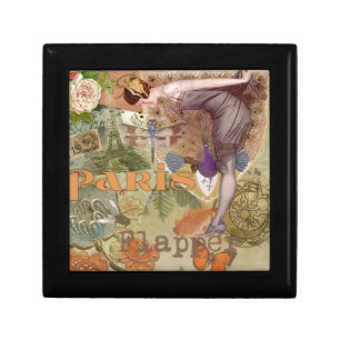 Vintage Paris Flapper Art Deco Peacock Collage Gift Box