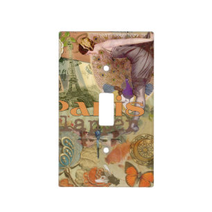 Vintage Paris Flapper Art Deco Peacock Collage Light Switch Cover